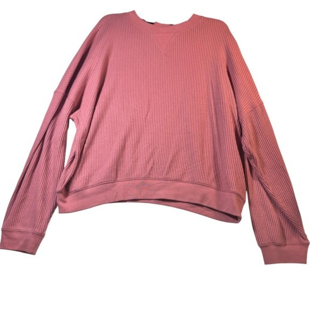 GAP Pink Waffle Knit Crewneck Long Sleeve‎ Pullover Top Women Large oversized